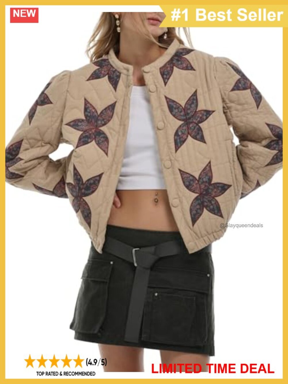 Women's Lightweight Quilted Floral Embroidered Jacket Winter Coat